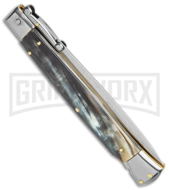 Frank B 11" Italian Stiletto Swinguard Brazilian Dark Horn Automatic Knife 5 Frank B 11" Italian Stiletto Swinguard Brazilian Dark Horn Automatic Knife - Image 3