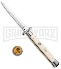 Frank B. 11" Sim Ivory Italian Stiletto Swinguard - Dagger Satin 9 Frank B. 11" Sim Ivory Italian Stiletto Swinguard - Dagger Satin -Featured Knife Shop Frank B 11in Italian Stiletto Swinguard Ivory Dagger GX 7055 jr bottlecap large