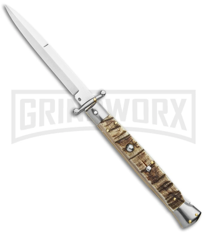 Frank B. 11" Italian Stiletto Swinguard Ram Horn Automatic Knife - Bayonet 3 Frank B. 11" Italian Stiletto Swinguard Ram Horn Automatic Knife - Bayonet