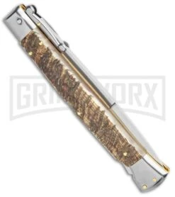 Frank B. 11" Italian Stiletto Swinguard Ram Horn Automatic Knife - Bayonet 8 Frank B. 11" Italian Stiletto Swinguard Ram Horn Automatic Knife - Bayonet -Featured Knife Shop Frank B 11in Italian Stiletto Swinguard Ram Horn Auto Bayo GX 9211 jr side large