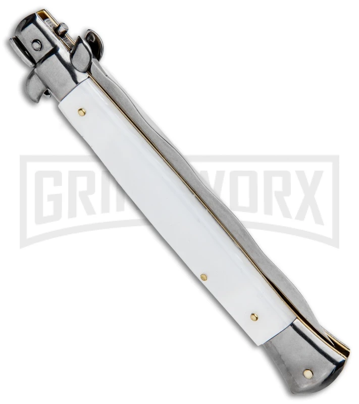 Frank B. 11" Italian Stiletto White Acrylic Automatic Knife - Kris Polish 5 Frank B. 11" Italian Stiletto White Acrylic Automatic Knife - Kris Polish - Image 3