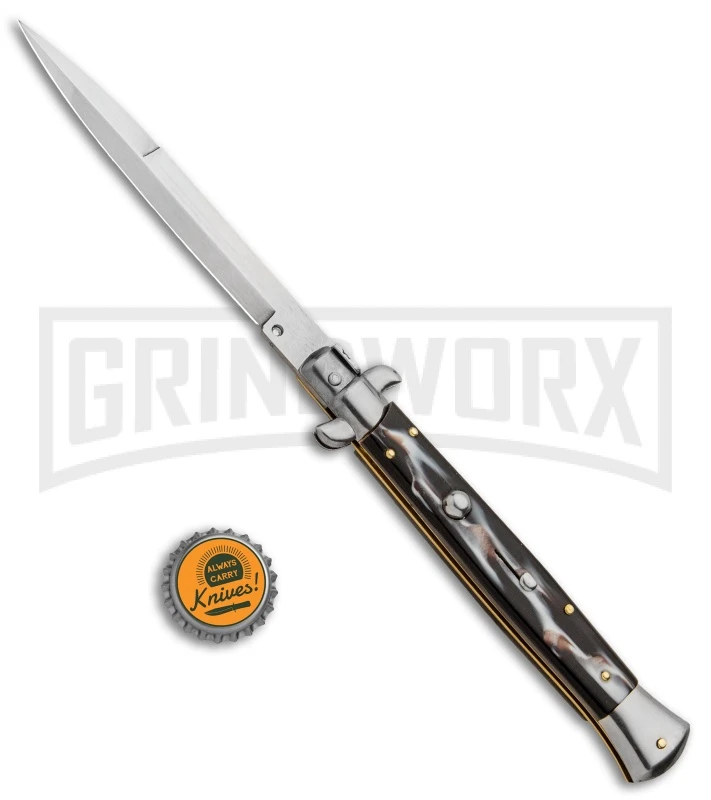Frank B. 11" Italian Stiletto Sim Dark Horn Automatic Knife - Bayonet 6 Frank B. 11" Italian Stiletto Sim Dark Horn Automatic Knife - Bayonet - Image 4