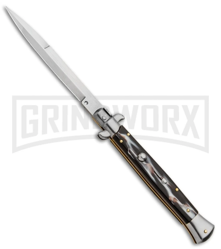 Frank B. 11" Italian Stiletto Sim Dark Horn Automatic Knife - Bayonet 3 Frank B. 11" Italian Stiletto Sim Dark Horn Automatic Knife - Bayonet