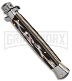 Frank B. 11" Italian Stiletto Sim Dark Horn Automatic Knife - Bayonet 7 Frank B. 11" Italian Stiletto Sim Dark Horn Automatic Knife - Bayonet -Featured Knife Shop Frank B 11in Sim Dark Horn Auto Stiletto Bayo GX 7110 jr spine large