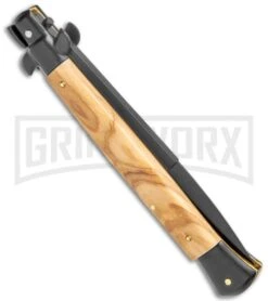 Frank B. 11" Olivewood Tactical Automatic Stiletto Knife (Bayonet) -Featured Knife Shop Frank B 11in Stiletto Olivewood Tactical Auto Stiletto Bayo Black GX 5660 jr side large