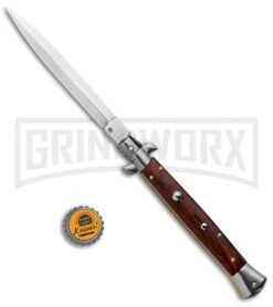 Frank B. 11" Italian Stiletto Palisander Wood Automatic Knife - Satin 9 Frank B. 11" Italian Stiletto Palisander Wood Automatic Knife - Satin -Featured Knife Shop Frank B 11in Stiletto Palisander Wood Auto Polish Dagger BHQ 137571 jr bottlecap large