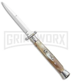 Frank B 11" Italian Stiletto Swinguard Honey Horn Automatic Knife - Bayonet