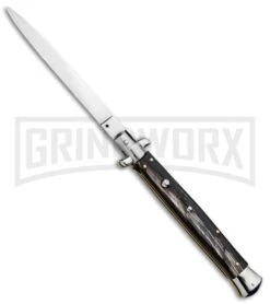 SKM 13" Dark Horn Italian Stiletto Automatic Knife - Flat Grind