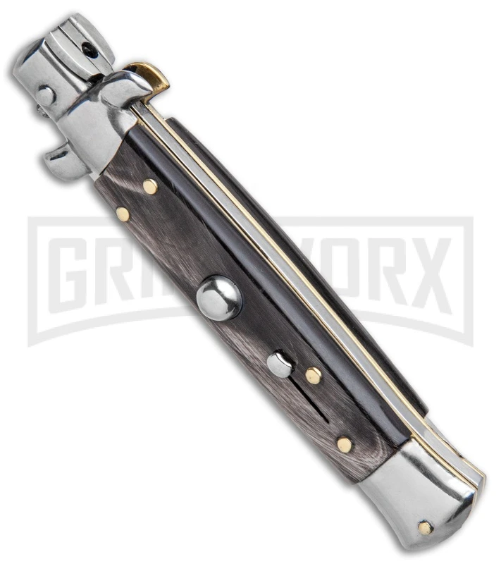 Frank B. 7.5" Italian Stiletto Dark Horn Automatic Knife - Polish 4 Frank B. 7.5" Italian Stiletto Dark Horn Automatic Knife - Polish - Image 2