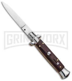 Frank B. 7.5" Italian Stiletto Dark Wood Automatic Knife - Polish