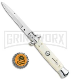 Frank B 7.5" Italian Stiletto Imitation Ivory Automatic Knife - Polish Bayonet -Featured Knife Shop Frank B 7.5in Italian Stiletto Imitation Ivory Auto Polish Bayo GX 36625 jr bottlecap large