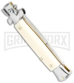 Frank B 7.5" Italian Stiletto Imitation Ivory Automatic Knife - Polish Bayonet -Featured Knife Shop Frank B 7.5in Italian Stiletto Imitation Ivory Auto Polish Bayo GX 36625 jr side large