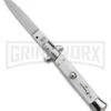 Frank B. 7.75" Italian Stiletto White Pearlex Automatic Knife - Satin Plain