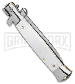 Frank B. 7.75" Italian Stiletto White Pearlex Automatic Knife - Satin Plain 8 Frank B. 7.75" Italian Stiletto White Pearlex Automatic Knife - Satin Plain -Featured Knife Shop Frank B 7in Italian Stiletto AK White Pearlex 3in Satin BHQ 175651 td side large