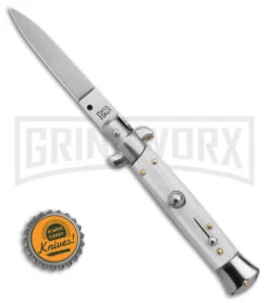 Frank B. 7.75" Italian Stiletto White Pearlex Automatic Knife - Satin Plain 9 Frank B. 7.75" Italian Stiletto White Pearlex Automatic Knife - Satin Plain -Featured Knife Shop Frank B 7in Italian Stiletto AK White Pearlex 3in Satin BHQ 175651 td size large