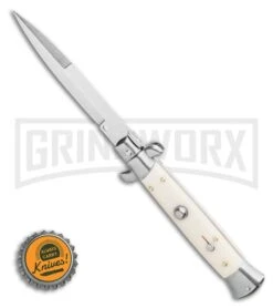 Frank B 9" Italian Stiletto Sim Ivory Automatic Knife - Bayo Satin 9 Frank B 9" Italian Stiletto Sim Ivory Automatic Knife - Bayo Satin -Featured Knife Shop Frank B 9 Italian Stiletto Bayonet Automatic Knife Sim Ivory 3.8 Satin BHQ 116594 LS Bottlecap large