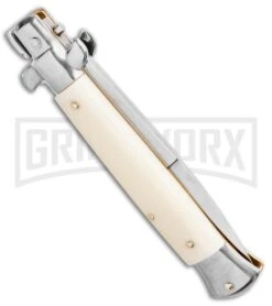 Frank B 9" Italian Stiletto Sim Ivory Automatic Knife - Bayo Satin 8 Frank B 9" Italian Stiletto Sim Ivory Automatic Knife - Bayo Satin -Featured Knife Shop Frank B 9 Italian Stiletto Bayonet Automatic Knife Sim Ivory 3.8 Satin BHQ 116594 LS Side large