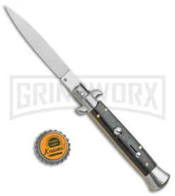 Frank B 9" Italian Stiletto Ebony Automatic Knife - Spear Point Satin -Featured Knife Shop Frank B 9in Ebony Wood Auto Stiletto Flat Satin BHQ 141891 jr bottlecap large