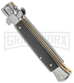 Frank B 9" Italian Stiletto Ebony Automatic Knife - Spear Point Satin -Featured Knife Shop Frank B 9in Ebony Wood Auto Stiletto Flat Satin BHQ 141891 jr side large