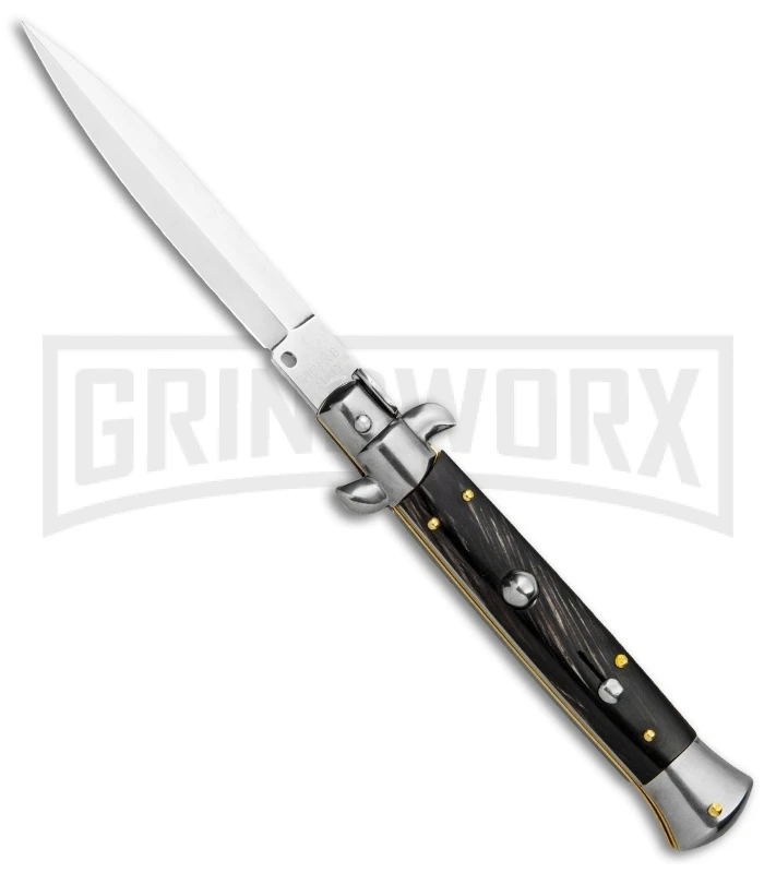 Frank B 9" Italian Stiletto Dark Horn Automatic Knife - Dagger 3 Frank B 9" Italian Stiletto Dark Horn Automatic Knife - Dagger