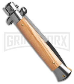 Frank B 9" Italian Stiletto Olive Wood Automatic Knife - Bayonet -Featured Knife Shop Frank B 9in Italian Stiletto Olive Wood AK Bayonet GX 4522 td side large