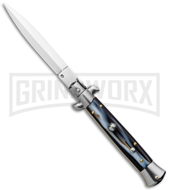 Frank B 9" Italian Stiletto Sim Dark Horn Automatic Knife - Dagger 3 Frank B 9" Italian Stiletto Sim Dark Horn Automatic Knife - Dagger