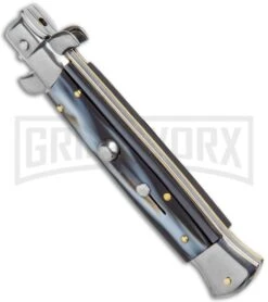 Frank B 9" Italian Stiletto Sim Dark Horn Automatic Knife - Dagger 7 Frank B 9" Italian Stiletto Sim Dark Horn Automatic Knife - Dagger -Featured Knife Shop Frank B 9in Italian Stiletto Sim Dark Horn Auto Dagger GX 36500 jr spine large