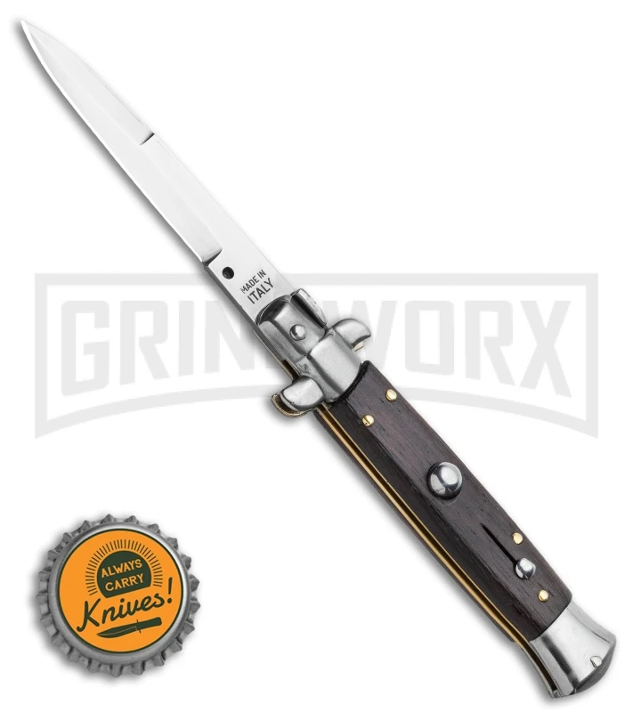 Frank B. 7.5" Italian Stiletto Palisander Wood Automatic Knife - Polish Bayonet 6 Frank B. 7.5" Italian Stiletto Palisander Wood Automatic Knife - Polish Bayonet - Image 4