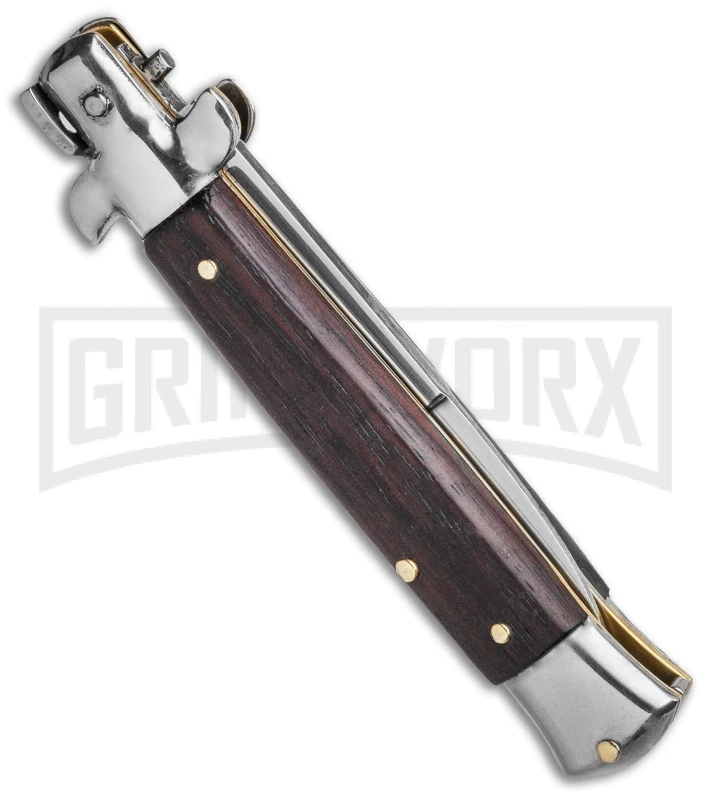 Frank B. 7.5" Italian Stiletto Palisander Wood Automatic Knife - Polish Bayonet 5 Frank B. 7.5" Italian Stiletto Palisander Wood Automatic Knife - Polish Bayonet - Image 3