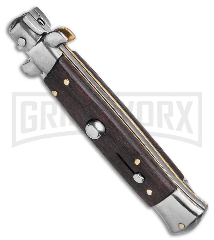 Frank B. 7.5" Italian Stiletto Palisander Wood Automatic Knife - Polish Bayonet 4 Frank B. 7.5" Italian Stiletto Palisander Wood Automatic Knife - Polish Bayonet - Image 2