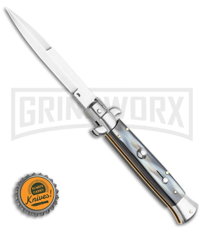 Frank B. 9" Italian Stiletto Sim Dark Horn Automatic Knife - Bayonet 6 Frank B. 9" Italian Stiletto Sim Dark Horn Automatic Knife - Bayonet - Image 4