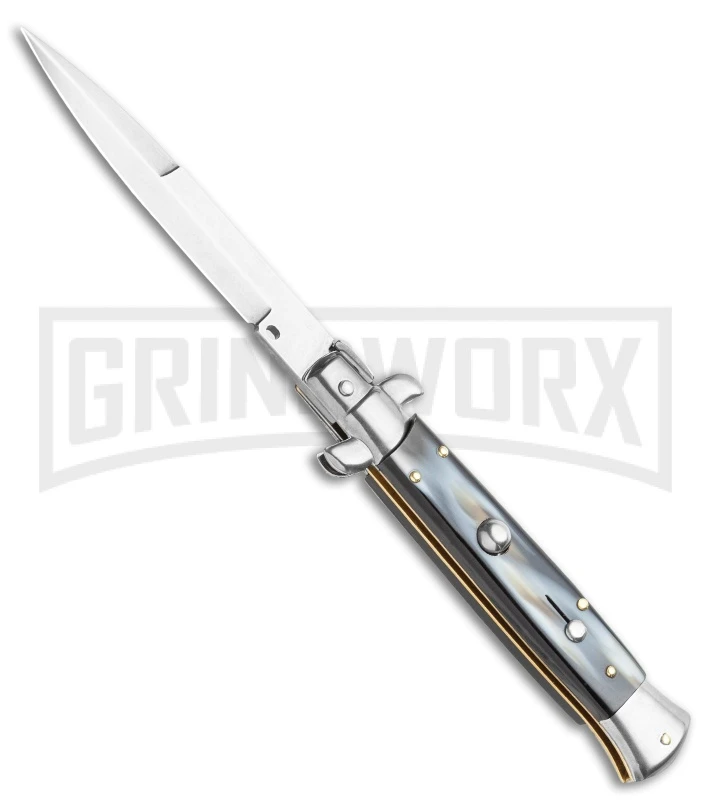 Frank B. 9" Italian Stiletto Sim Dark Horn Automatic Knife - Bayonet 3 Frank B. 9" Italian Stiletto Sim Dark Horn Automatic Knife - Bayonet