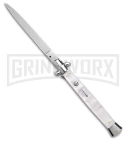 Frank B. 13" Pearlex Italian Stiletto Automatic Knife - Spear Point Satin Plain
