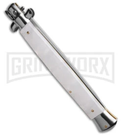 Frank B. 13" Pearlex Italian Stiletto Automatic Knife - Spear Point Satin Plain 7 Frank B. 13" Pearlex Italian Stiletto Automatic Knife - Spear Point Satin Plain -Featured Knife Shop Frank B13in Pearlex Italain Stiletto AK Spear Point Satin Plain GX 42336 td side large