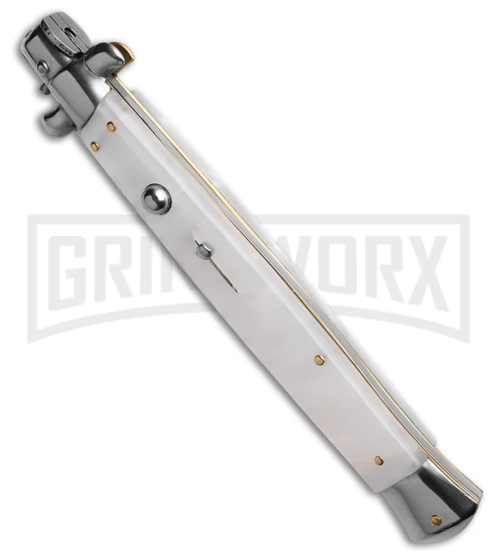 Frank B. 13" Pearlex Italian Stiletto Automatic Knife - Spear Point Satin Plain 4 Frank B. 13" Pearlex Italian Stiletto Automatic Knife - Spear Point Satin Plain - Image 2