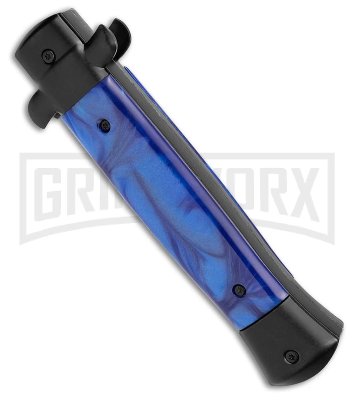 Mago 9" Blue Acrylic Italian Dagger OTF Automatic Knife Flat Grind 5 Mago 9" Blue Acrylic Italian Dagger OTF Automatic Knife Flat Grind - Image 3