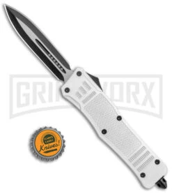 Large Atomic Defender White Automatic Dagger Knife - Two-Tone Plain 11 Large Atomic Defender White Automatic Dagger Knife - Two-Tone Plain -Featured Knife Shop Large Atomic White Auto Dagger TT GX 38632 jr bottlecap large