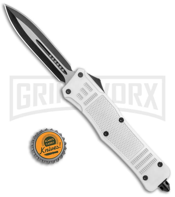 Large Atomic Defender White Automatic Dagger Knife - Two-Tone Plain 7 Large Atomic Defender White Automatic Dagger Knife - Two-Tone Plain - Image 5