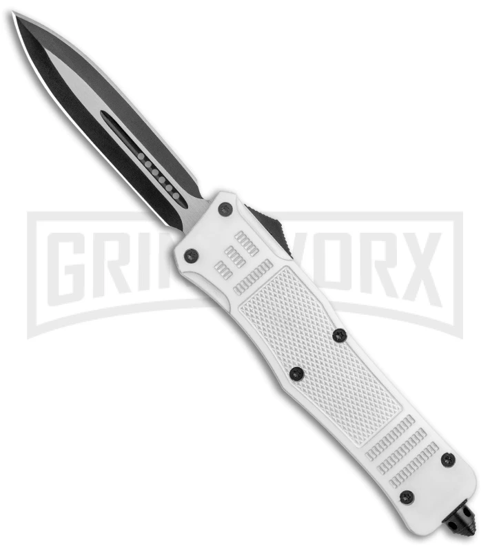 Large Atomic Defender White Automatic Dagger Knife - Two-Tone Plain 3 Large Atomic Defender White Automatic Dagger Knife - Two-Tone Plain