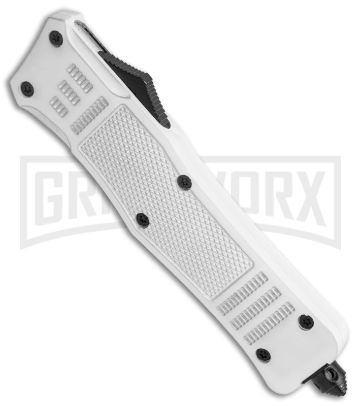 Large Atomic Defender White Automatic Dagger Knife - Two-Tone Plain 4 Large Atomic Defender White Automatic Dagger Knife - Two-Tone Plain - Image 2