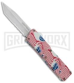 Lightning American Flag D/A OTF Automatic Knife - Tanto Satin Serr