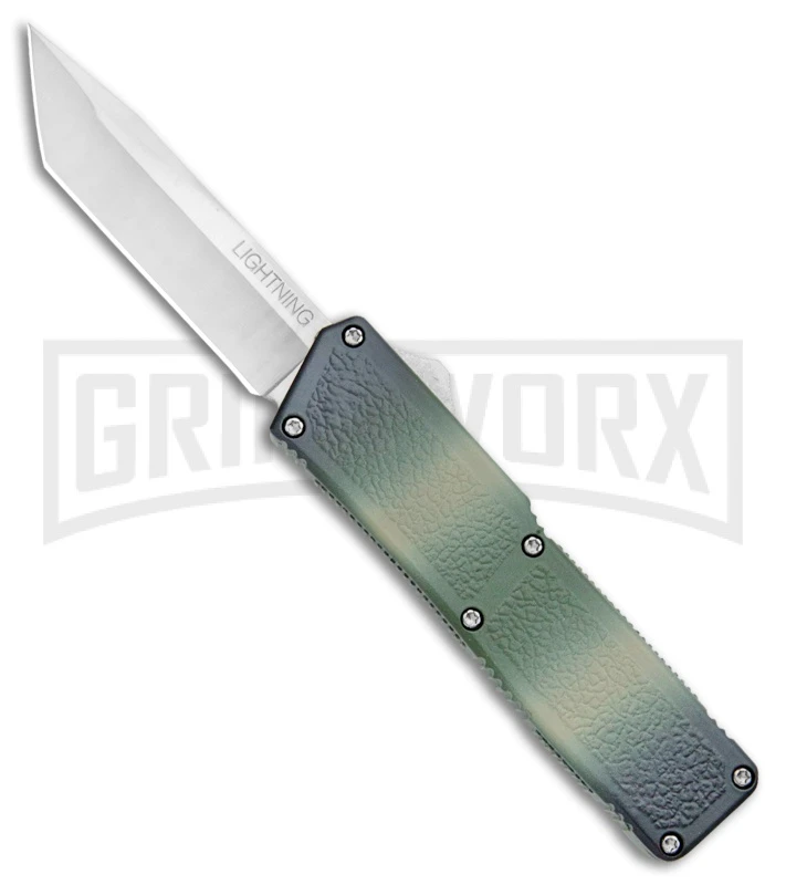 Lightning Camo D/A OTF Automatic Knife - Tanto Satin 3 Lightning Camo D/A OTF Automatic Knife - Tanto Satin