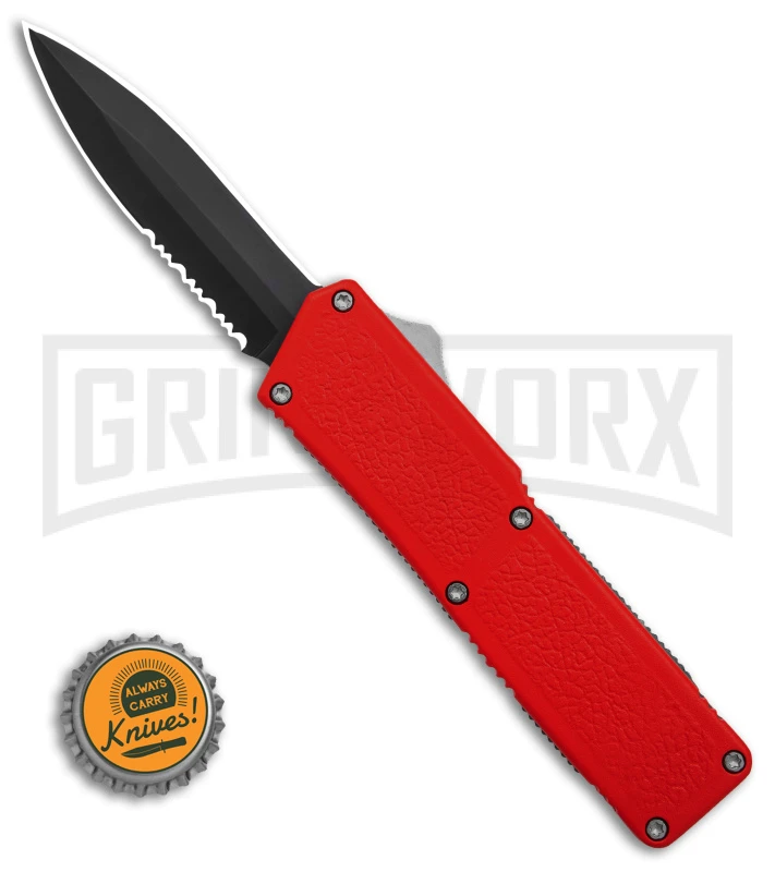 Lightning D/A Red Aluminum OTF Automatic Knife - Dagger Black Serrated 6 Lightning D/A Red Aluminum OTF Automatic Knife - Dagger Black Serrated - Image 4