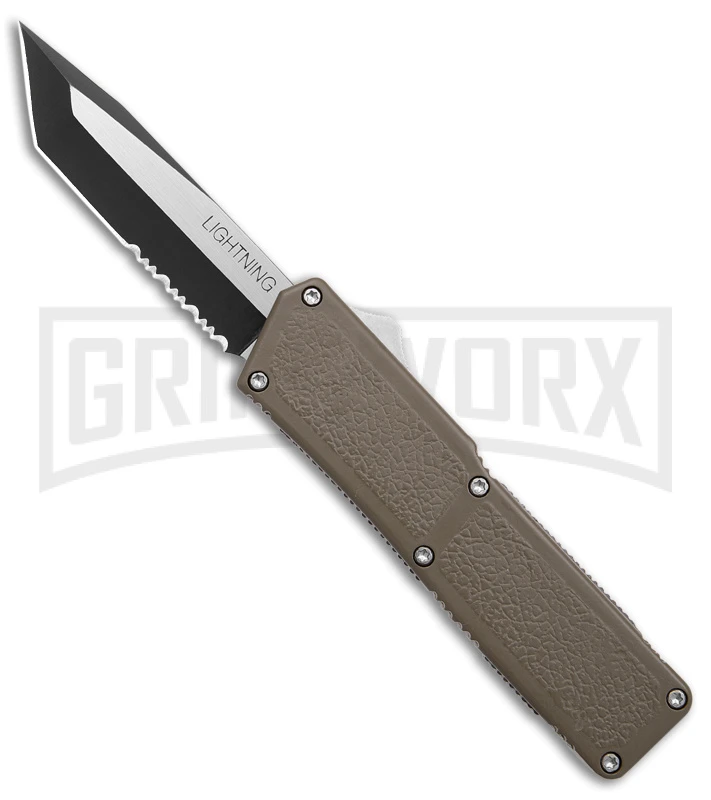 Lightning OD Green D/A OTF Automatic Knife - Tanto Two Tone Serr 3 Lightning OD Green D/A OTF Automatic Knife - Tanto Two Tone Serr