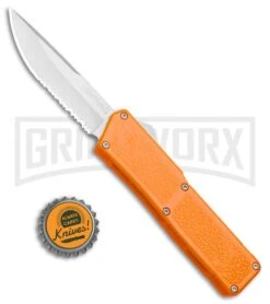 Lightning Orange D/A OTF Automatic Knife - Satin Serr 9 Lightning Orange D/A OTF Automatic Knife - Satin Serr -Featured Knife Shop Lightning Orange DA OTF Satin Serr BP 22656 jr bottlecap large
