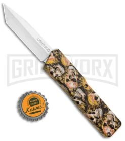 Lightning Skull Camo D/A OTF Automatic Knife - Tanto Satin Plain -Featured Knife Shop Lightning Skull DA OTF Auto Tanto Satin GX 33337 jr bottlecap large