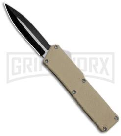 Lightning Tan D/A OTF Automatic Knife - Dagger Two Tone Serr
