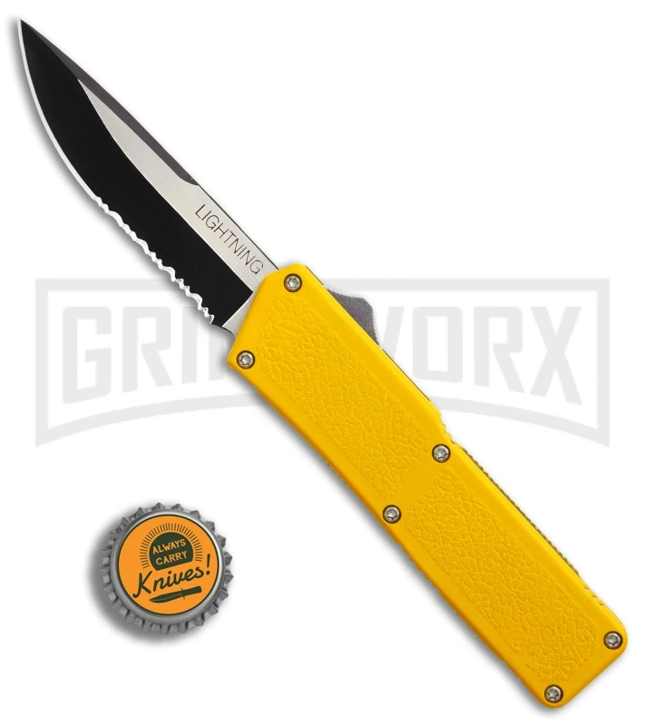 Lightning Yellow D/A OTF Automatic Knife - Two-Tone Serr 6 Lightning Yellow D/A OTF Automatic Knife - Two-Tone Serr - Image 4