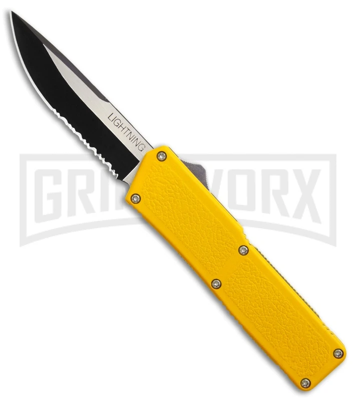 Lightning Yellow D/A OTF Automatic Knife - Two-Tone Serr 3 Lightning Yellow D/A OTF Automatic Knife - Two-Tone Serr
