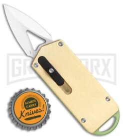 M3 Tactical Tech Rogue Brass/Green D/A OTF Automatic Knife - Satin Plain -Featured Knife Shop M3 Tactical Tech Rogue Brass Green DA OTF Auto Satin GX 35096 jr bottlecap large